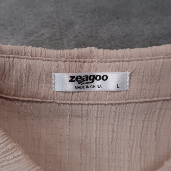 Zeagoo Shirt Womens L Cream Blouse Button Down Collared Short Sleeve Cuffed Hem - Picture 7 of 12